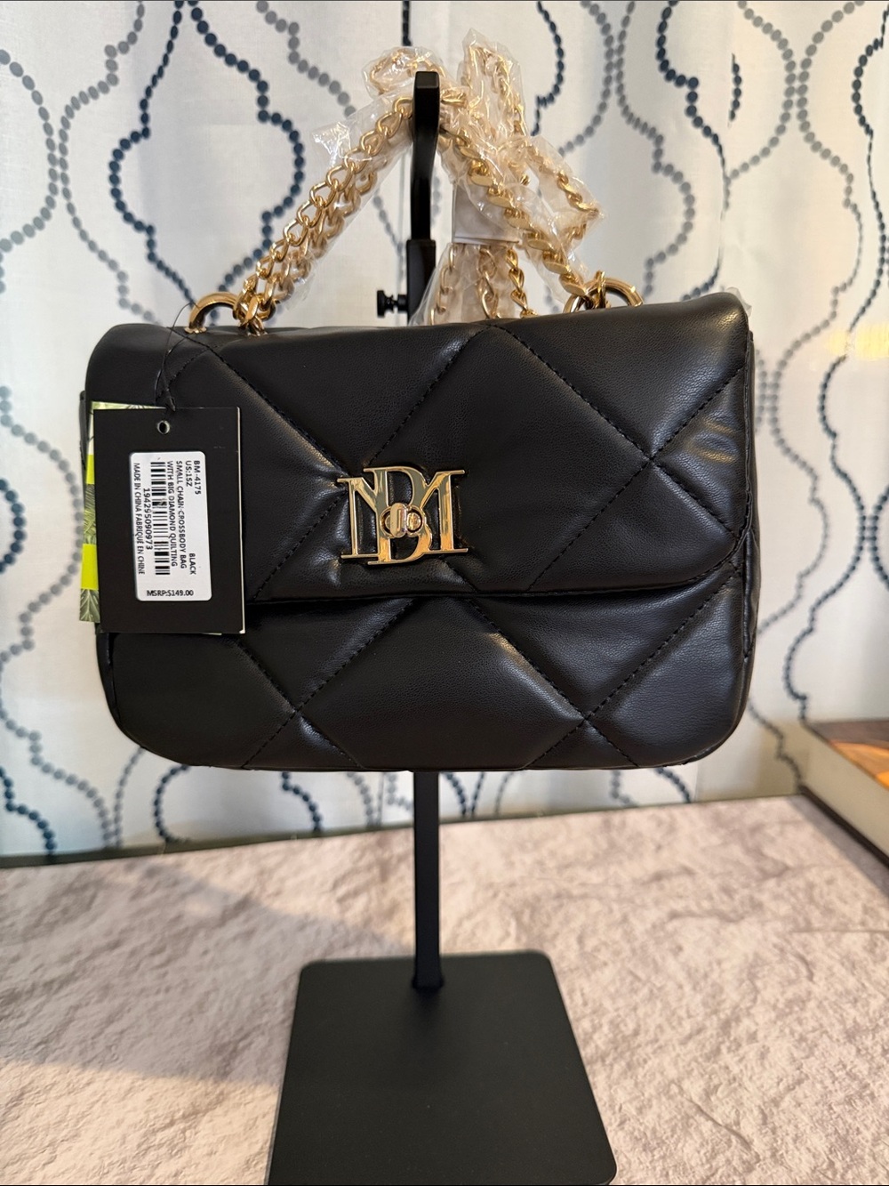 Badgley Mischka Black Quilted Crossbody with Gold Chain
